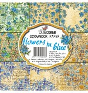 Papiery do Scrapbookingu 6" x 6" - Flowers in blue - Zestaw  24 arkusze